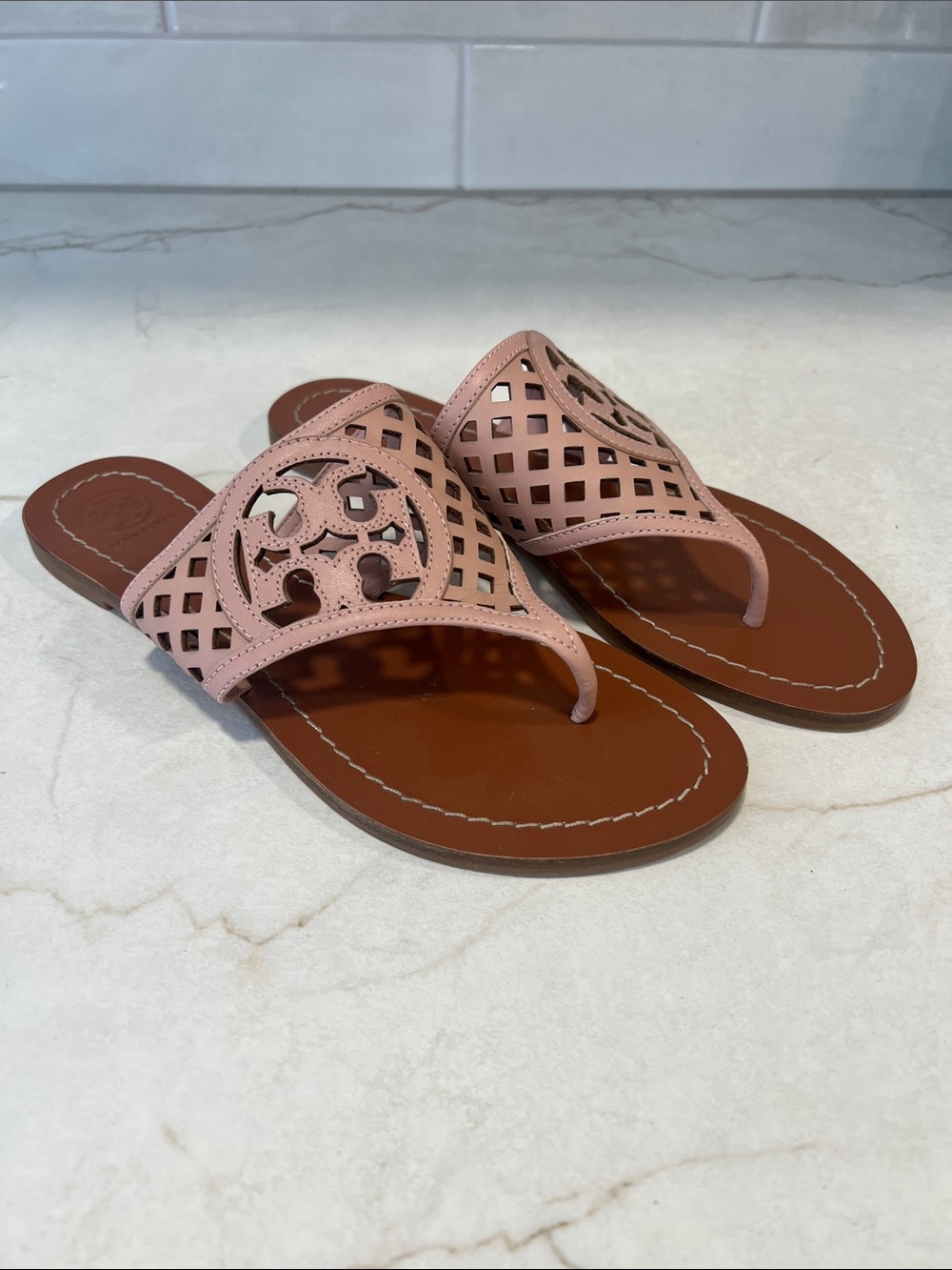 Tory Burch Blush Pink Cutout Thong Sandals